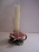 Vintage 1940s Capodimonte Majolica Pink Rose Candlestick Candle Holder Italy Candle Holders photo 4