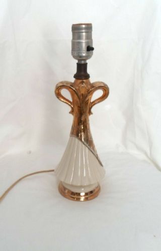 Antique 22k Gold Hand Painted Victorian White Porcelain Bed Side Table Lamp photo