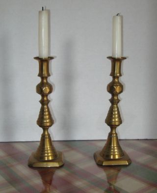 Great Pair Of English Antique Brass Beehive Candleholders photo