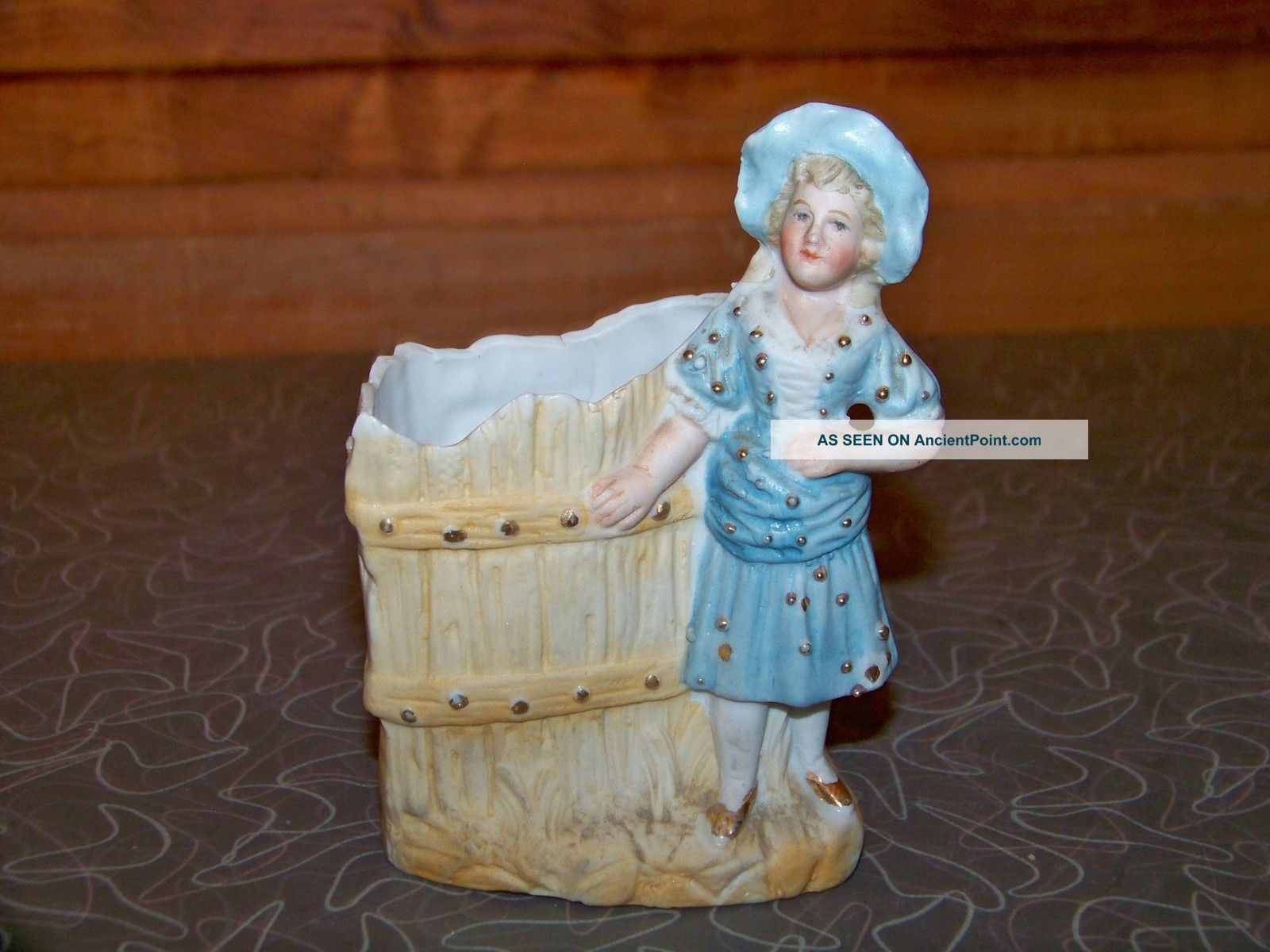 C.  1890 ' S Victorian Bisque Lady In Blue Hand Painted Figurine Vase Figurines photo