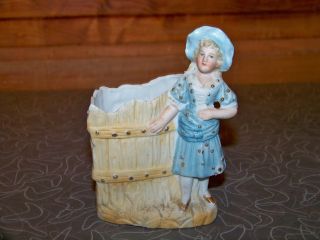 C.  1890 ' S Victorian Bisque Lady In Blue Hand Painted Figurine Vase photo