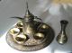 Antique Brass Teapot Set W/ 6 Cups & Tray & Vase Hand - Etched In Israel Metalware photo 1