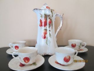 Antique Warwick China Chocolate Pot With 4 Cups And Saucers photo