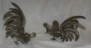 Large Pair Vintage Fighting Cocks Roosters 8 