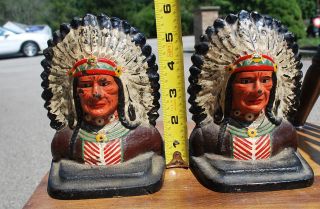 Vtg Painted Copper Indian Headress Bookends photo