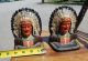 Vtg Painted Copper Indian Headress Bookends Metalware photo 2