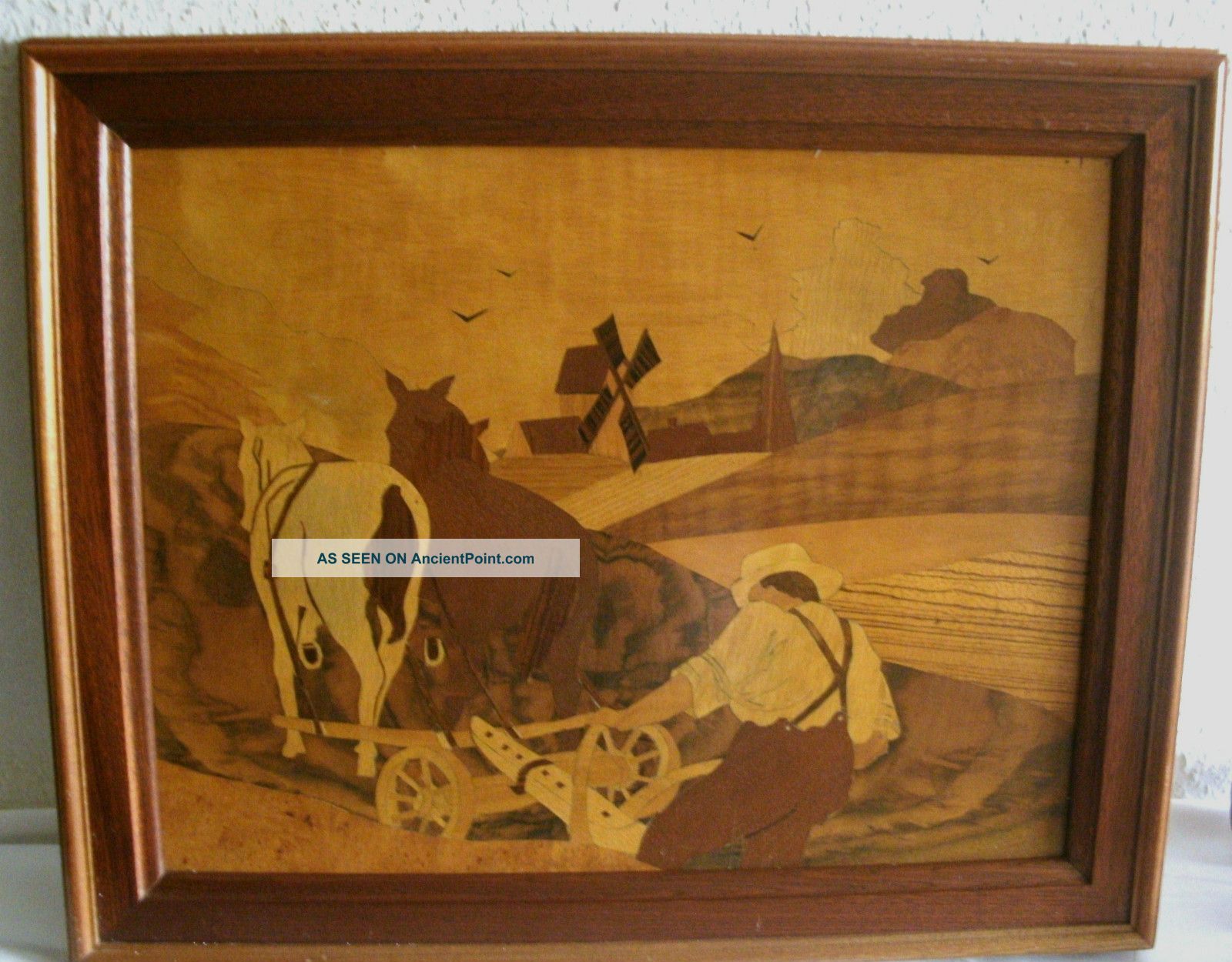 Antique German Inlaid Wood Marquetry Picture Black Forest Other photo