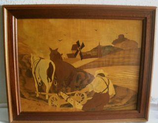 Antique German Inlaid Wood Marquetry Picture Black Forest photo