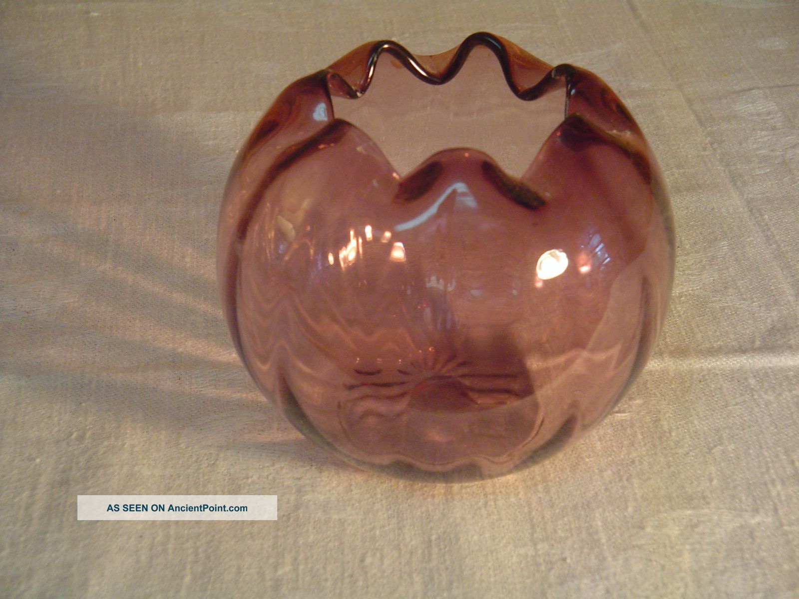 Victorian Amethyst Blown Glass Rose Bowl W/ Pontil Vases photo