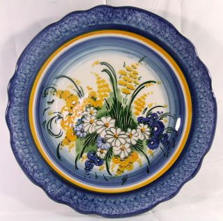 Vintage Decorative Art Craft,  Handmade Hand Painted Pottery Plate.  Country Style photo