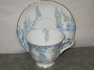 Embassy Ware Fondeville England Bone China Tea Cup & Saucer Green & Blue Flowers photo