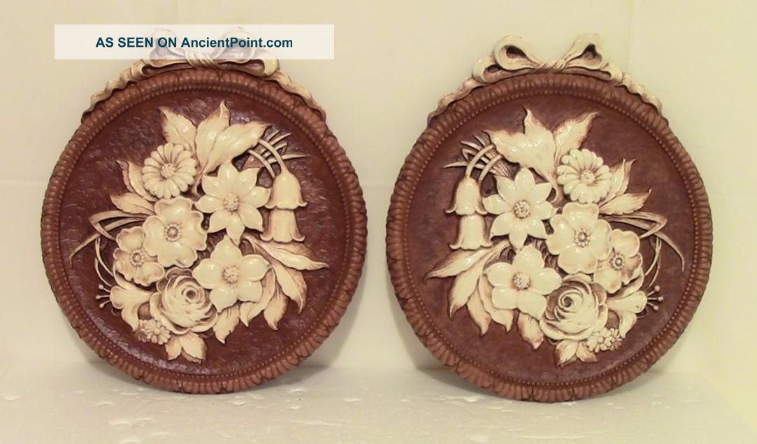 1940s 1950s Wall Hanging Flower Floral Plaques Pair Retro Home Decor Other photo