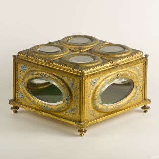 Antique 19th C Gilt & Glass Box–hand Painted Designs Top Quality - Very Unusual photo