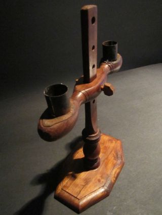 Repro Antique Primitive Wood Adjustable Candle Stand Table Holder Candlestick photo