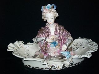 Very Rare Vintage Cordey Porcelain Figural Bowl With Lady Figurine Dish photo