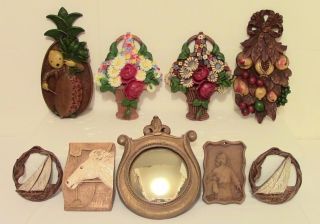 1940s 1950s Wall Hanging Floral & Fruits Plaques Retro Home Decor Lot photo