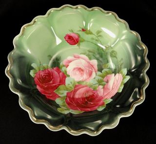 Antique Royal Vienna E Schlegelmilch Bavarian Signed Perier Large Bowl W Roses photo