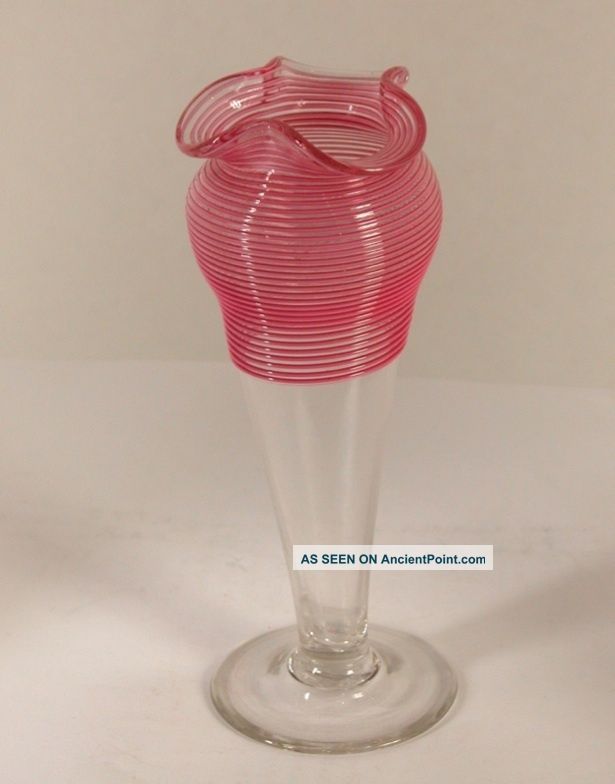 Antique Ribbon Art Glass Bud Flower Vase Vases photo