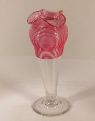 Antique Ribbon Art Glass Bud Flower Vase photo