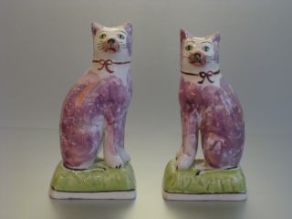 Pair Rare Early19th C.  Staffordshire Cats Sunderland Luster Porcelain Figurine photo
