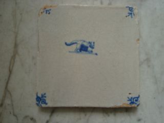 Delft Tile With Small Cat Approx.  1670 photo