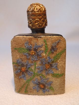 Antique Bohemia Czechoslovakia Czech Glass Perfume Bottle Textured Floral photo