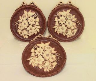 1940s 1950s Wall Hanging Floral Flowers Plaques Retro Home Decor Lot photo