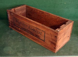 Rare Antique Wood Century Western Electric Crate Box Two Sided Litho Solid Vg photo