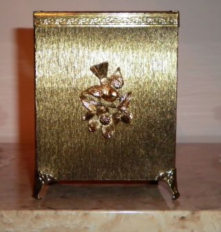 Lovely Vintage Gold Color Metal Tissue Box On Four Feet With Bird And Flower photo