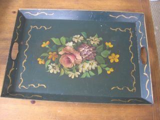 Large Vintage Tole Floral Tray photo