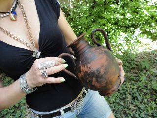 Antique Old Rare Pottery Vase Amphora Art Handmade Unique photo