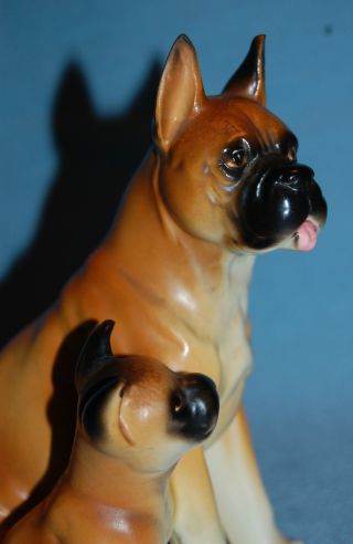 Vintage Japan Porcelain Ceramic Pottery Darling Boxer & Pup Dog Figurine photo