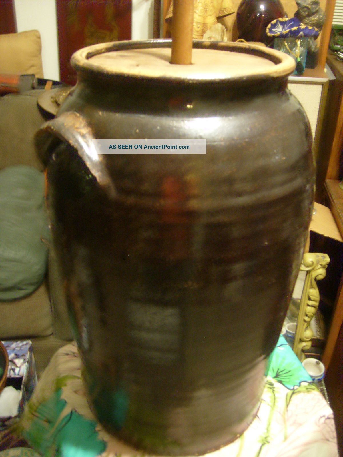 Antique 19th Century Manganese Brown Glaze Redware 5 Gallon Butter Churn Crocks photo