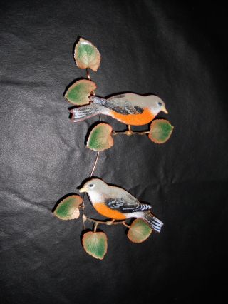 Vintage Antique Rare Enamel & Copper Gray / Orange Bird Wall Mount Hanging photo