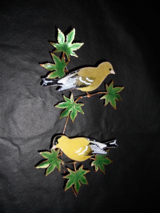 Vintage Antique Rare Enamel & Copper Yellow / Black Bird Wall Mount Hanging photo
