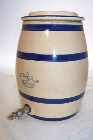 Antique Robinson Ransbottom Stoneware 2 Gallon Water Cooler Crock Blue Stipes photo