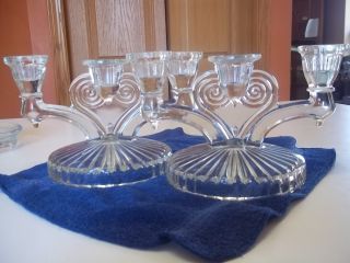 Jeanette Candle Holder Pair Cosmos Pattern Glass Old Glass Candle Holders photo
