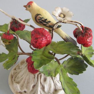 Vintage Tole Centerpiece Strawberries & Bird & Blossoms Made In Italy Toleware photo