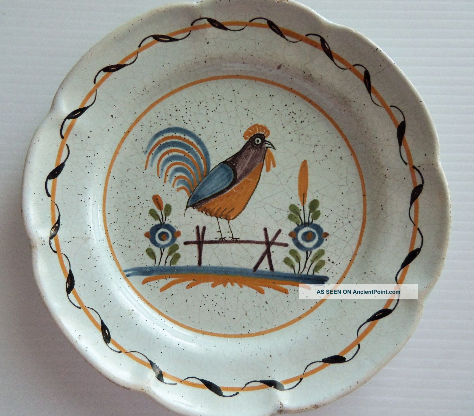 19th C.  French Faience Plate With A Chicken On A Fence Plates & Chargers photo
