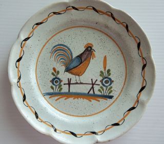 19th C.  French Faience Plate With A Chicken On A Fence photo
