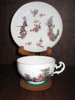 Antique Porcelain Meissen Teacup And Saucer.  C.  1750 photo