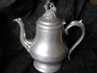 Antique Morey & Ober Boston Pewter Tea Coffee Pot - Grapes On Finial photo