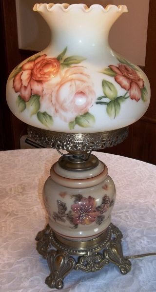 Antique Victorian Romantic Gone With The Wind Gwtw 3 Way Lamp,  Hand Painted photo