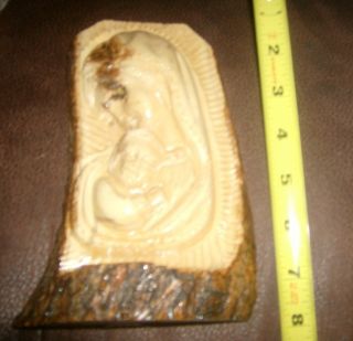 Israel Hand Carved Sculpture Olive Wood Virgin Mary & Baby Jesus Wall Art Ex. photo