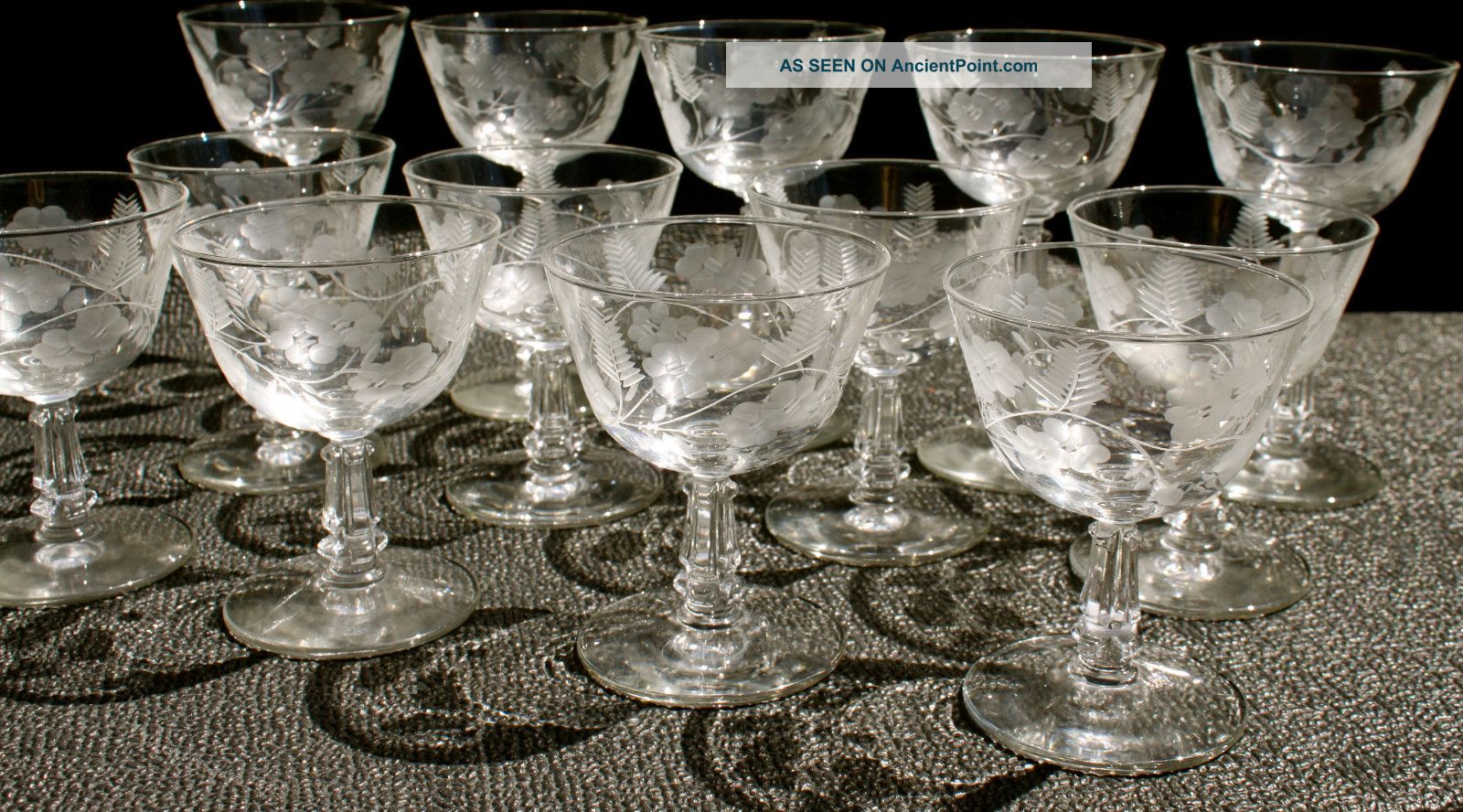 Antique Cut Crystal Wine Glasses Set Of 13 Square Stems Stemware photo