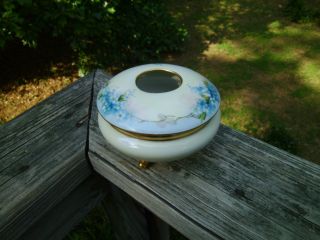 Antique Hand Painted Porcelain Blue Floral Vanity Hair Receiver Bowl 1905+ Minty photo