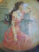 Antique Tin Art Plate Art Nouveau Posing Lady Metalware photo 1