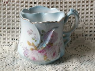 Vintage Handpainted Mustache Cup - Baby Blue W ' Pink Roses - Shabby Cottage Chic photo