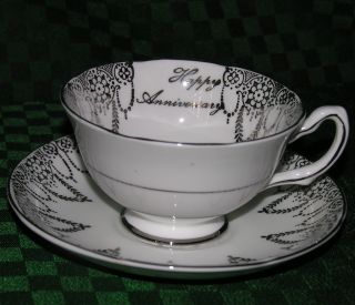 Tea Cup & Saucer Royal Grafton Anniversary Silver photo