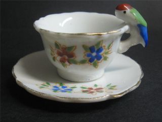 1940s Child ' S Made In Japan Bird Handle Tea Cup And Saucer Set - Very Small photo